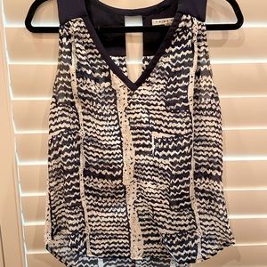 Trina Turk Navy Ikat blouse Size S